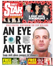 Daily Star Sunday (UK) Newspaper Front Page for 11 November 2018