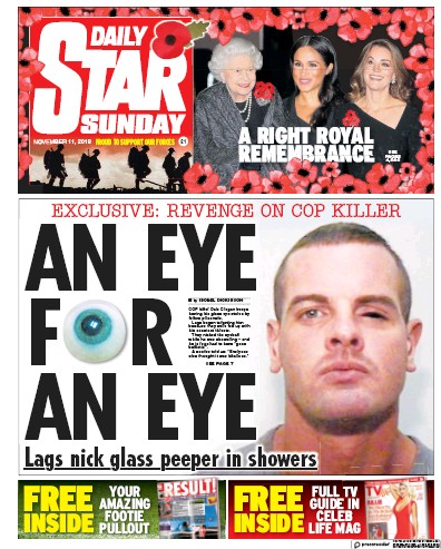 Daily Star Sunday Newspaper Front Page (UK) for 11 November 2018