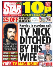 Daily Star Sunday (UK) Newspaper Front Page for 11 December 2016