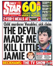 Daily Star Sunday (UK) Newspaper Front Page for 11 February 2018