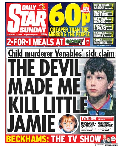Daily Star Sunday Newspaper Front Page (UK) for 11 February 2018