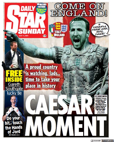 Daily Star Sunday Newspaper Front Page (UK) for 11 July 2021