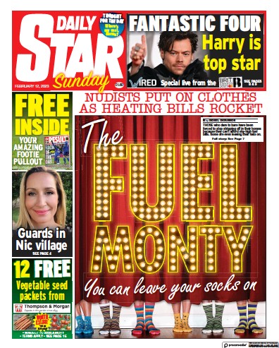 Daily Star Sunday Newspaper Front Page (UK) for 12 February 2023