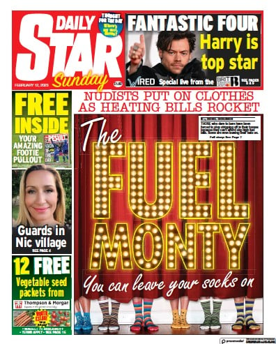 Daily Star Sunday Newspaper Front Page (UK) for 12 February 2023