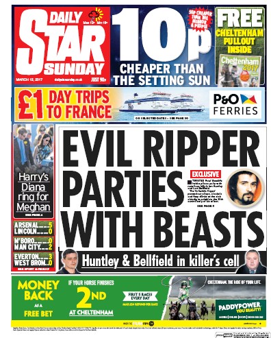 Daily Star Sunday Newspaper Front Page (UK) for 12 March 2017