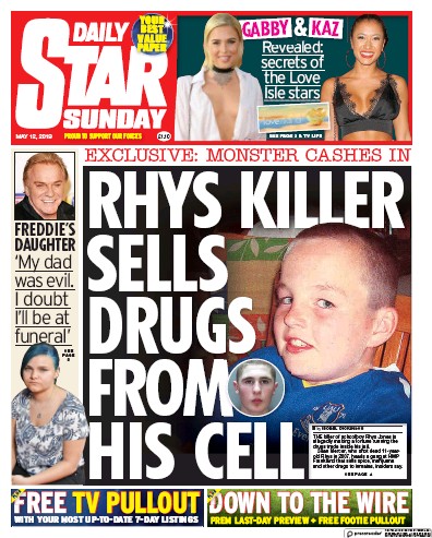 Daily Star Sunday Newspaper Front Page (UK) for 12 May 2019