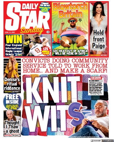 Daily Star Sunday Newspaper Front Page (UK) for 12 June 2022