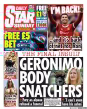 Daily Star Sunday (UK) Newspaper Front Page for 12 September 2021