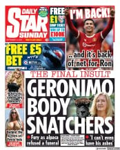 Daily Star Sunday (UK) Newspaper Front Page for 12 September 2021