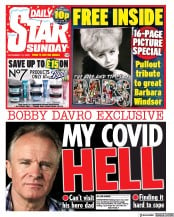 Daily Star Sunday (UK) Newspaper Front Page for 13 December 2020