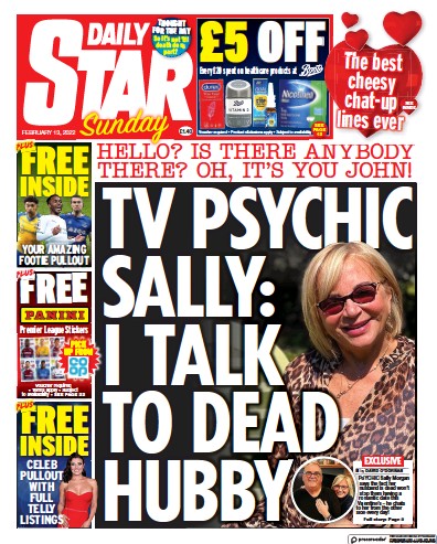 Daily Star Sunday Newspaper Front Page (UK) for 13 February 2022