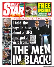 Daily Star Sunday (UK) Newspaper Front Page for 13 March 2022