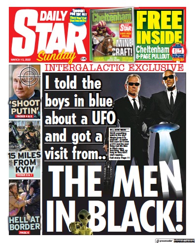 Daily Star Sunday Newspaper Front Page (UK) for 13 March 2022