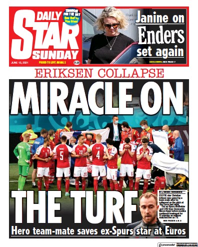 Daily Star Sunday Newspaper Front Page (UK) for 13 June 2021