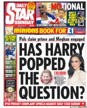 Daily Star Sunday (UK) Newspaper Front Page for 13 August 2017