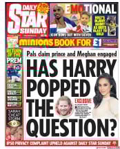 Daily Star Sunday (UK) Newspaper Front Page for 13 August 2017
