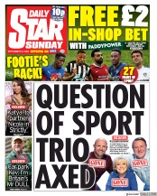 Daily Star Sunday (UK) Newspaper Front Page for 13 September 2020