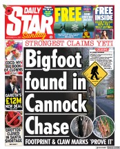 Daily Star Sunday (UK) Newspaper Front Page for 14 November 2021