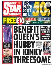 Daily Star Sunday (UK) Newspaper Front Page for 14 February 2016