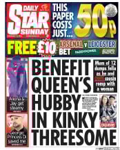 Daily Star Sunday (UK) Newspaper Front Page for 14 February 2016