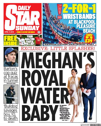 Daily Star Sunday Newspaper Front Page (UK) for 14 April 2019