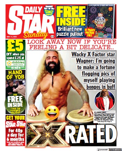 Daily Star Sunday Newspaper Front Page (UK) for 14 May 2023