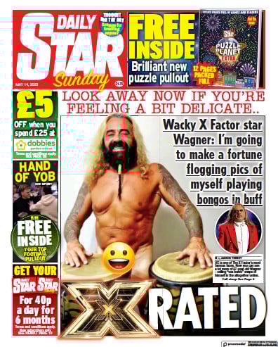 Daily Star Sunday Newspaper Front Page (UK) for 14 May 2023