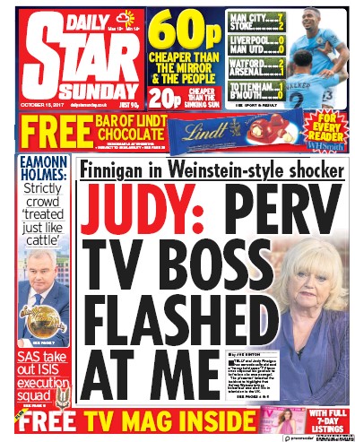 Daily Star Sunday Newspaper Front Page (UK) for 15 October 2017