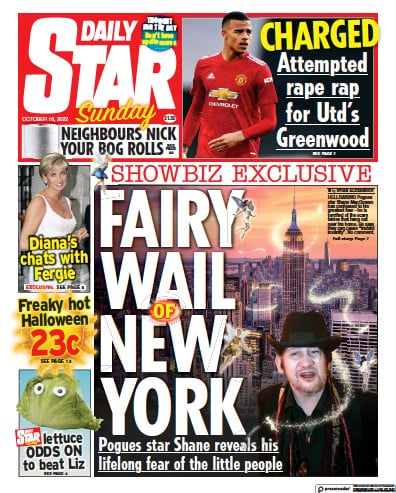 Daily Star Sunday Newspaper Front Page (UK) for 16 October 2022