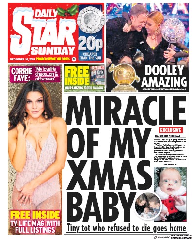 Daily Star Sunday Newspaper Front Page (UK) for 16 December 2018