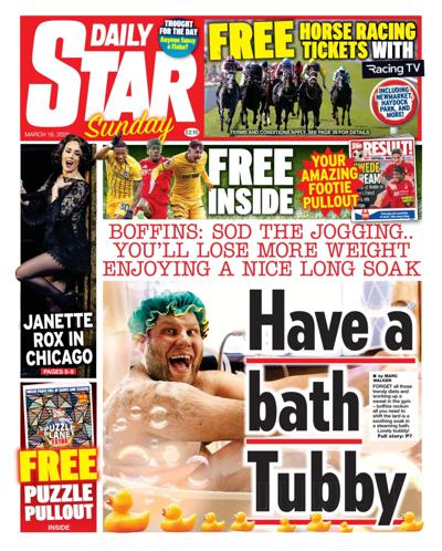 Daily Star Sunday Newspaper Front Page (UK) for 16 March 2025