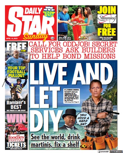 Daily Star Sunday Newspaper Front Page (UK) for 16 April 2023