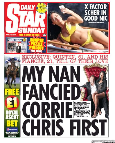 Daily Star Sunday Newspaper Front Page (UK) for 16 June 2019