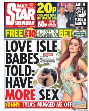 Daily Star Sunday (UK) Newspaper Front Page for 16 July 2017