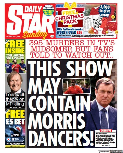 Daily Star Sunday Newspaper Front Page (UK) for 17 October 2021