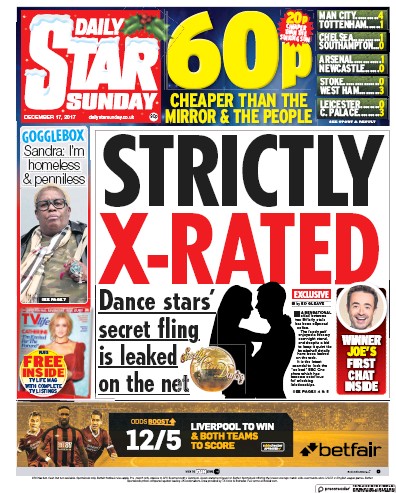 Daily Star Sunday Newspaper Front Page (UK) for 17 December 2017