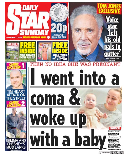 Daily Star Sunday Newspaper Front Page (UK) for 17 February 2019