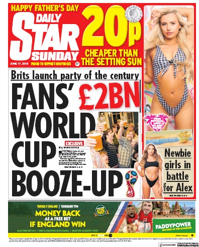 Daily Star Sunday Newspaper Front Page (UK) for 17 June 2018