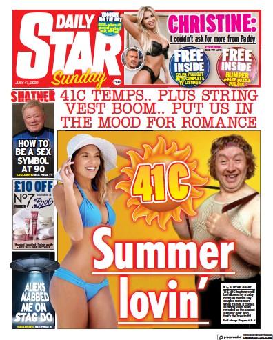 Daily Star Sunday Newspaper Front Page (UK) for 17 July 2022