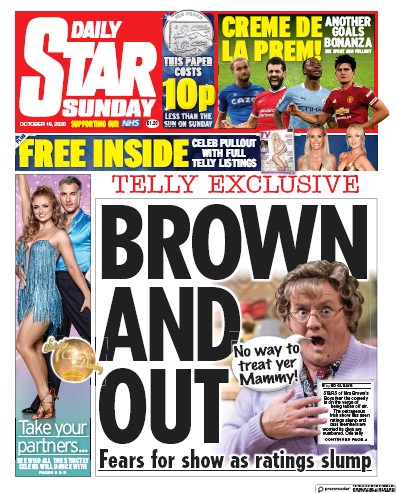 Daily Star Sunday Newspaper Front Page (UK) for 18 October 2020