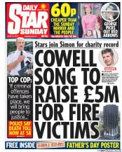 Daily Star Sunday (UK) Newspaper Front Page for 18 June 2017
