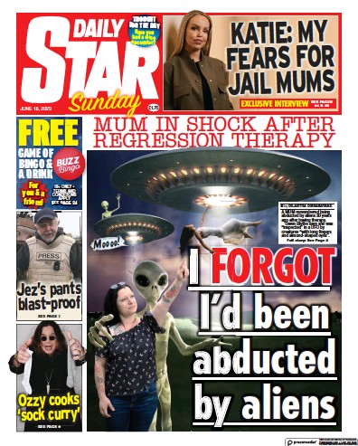 Daily Star Sunday Newspaper Front Page (UK) for 18 June 2023