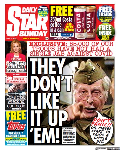 Daily Star Sunday Newspaper Front Page (UK) for 18 July 2021