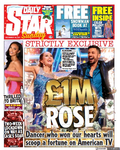 Daily Star Sunday Newspaper Front Page (UK) for 19 December 2021