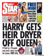 Daily Star Sunday (UK) Newspaper Front Page for 19 January 2020