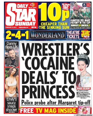 Daily Star Sunday Newspaper Front Page (UK) for 19 February 2017