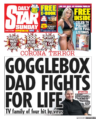 Daily Star Sunday Newspaper Front Page (UK) for 19 April 2020