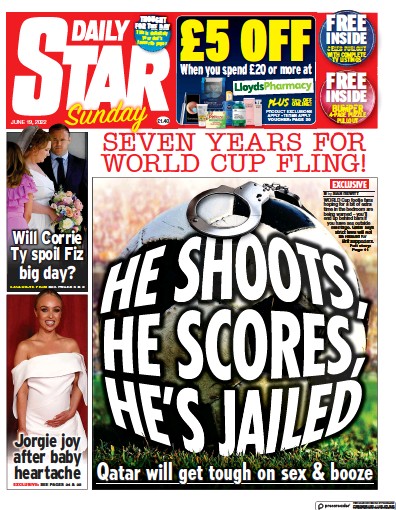 Daily Star Sunday Newspaper Front Page (UK) for 19 June 2022
