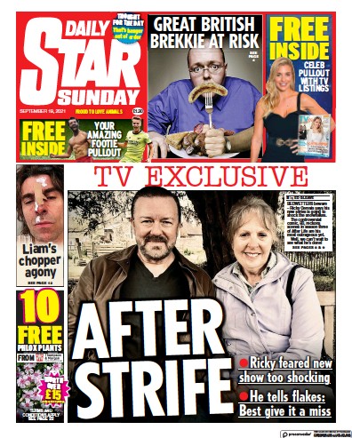 Daily Star Sunday Newspaper Front Page (UK) for 19 September 2021