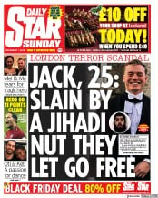Daily Star Sunday (UK) Newspaper Front Page for 1 December 2019